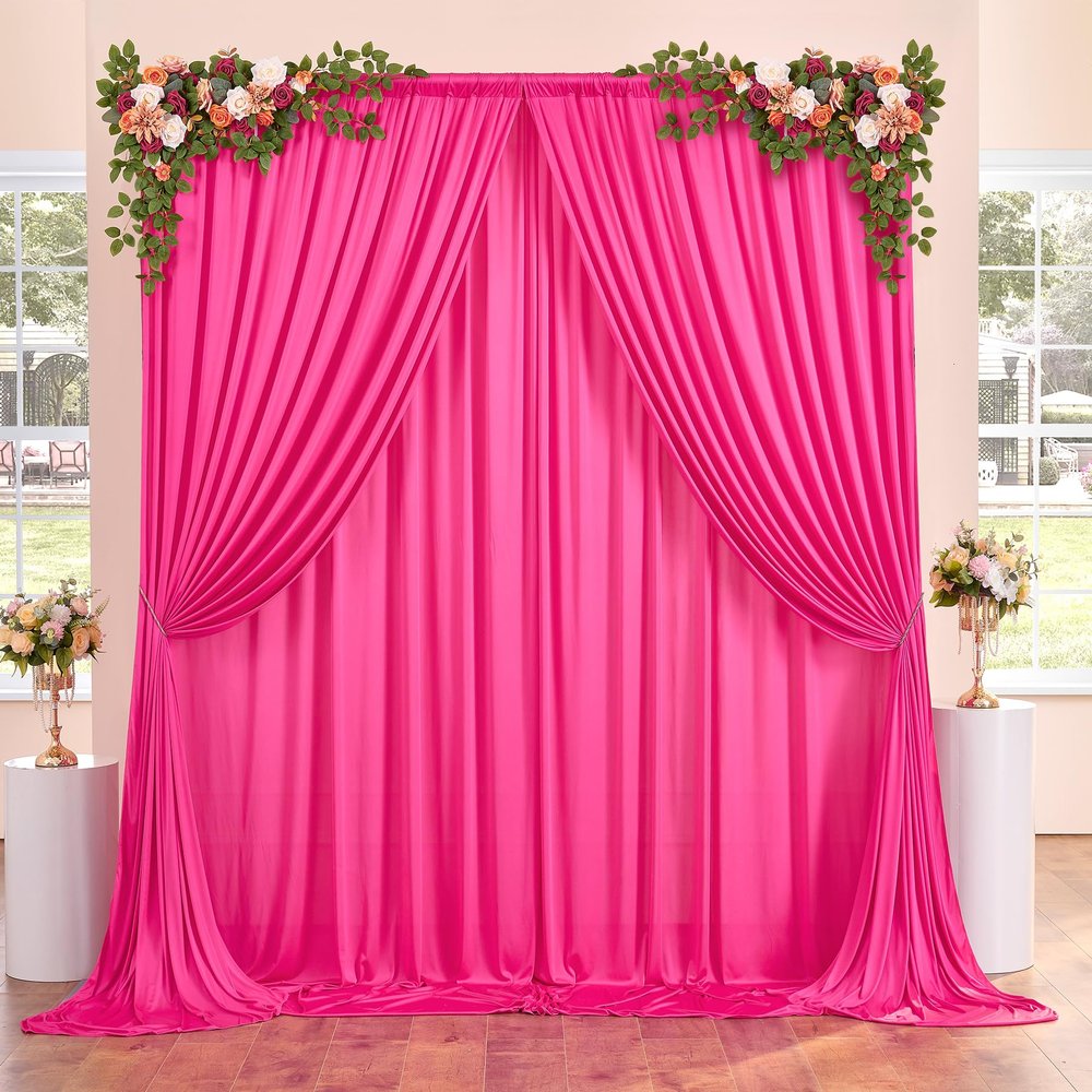 10ftx20ft Fuchsia Wrinkle-Free Backdrop Drapes Curtains, Fuchsia Polyester Background Decorations for Wedding Home Party Supplies