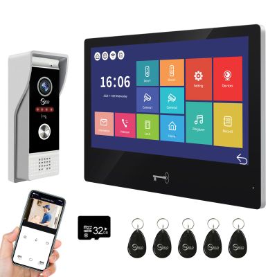 ANJIELO SMART Wired Video Door Phone Apartment Intercom System,WiFi 10 Inch Touch Monitor with 1080P Doorbell Camera,RFID Card Unlocking for Home Tuya,32G
