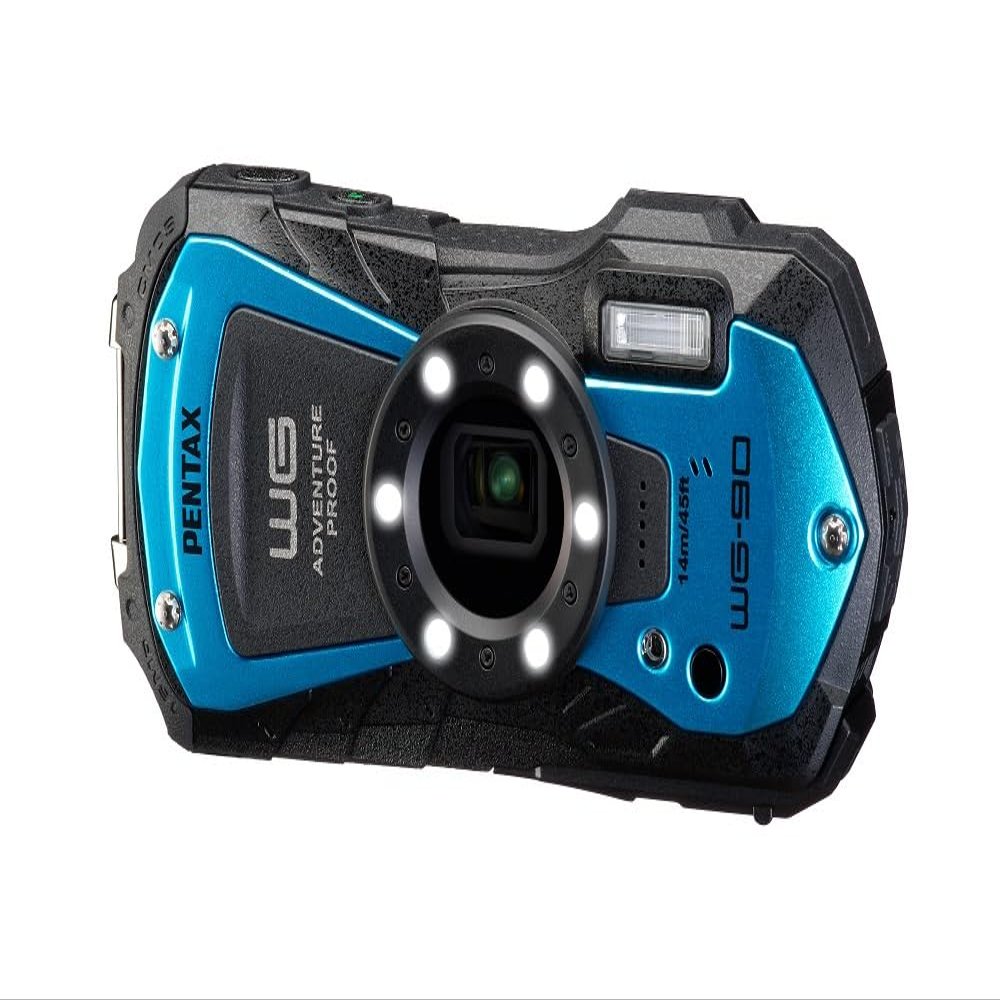 PENTAX WG-90 Blue Waterproof Camera, Shockproof, Dustproof, Freezeproof, Built-in 6-LED Ring Light for Macro Photography, Underwater Shooting Mode