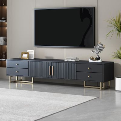 Modern TV Stand for 65+ Inch TV, High Gloss Entertainment Center TV Cabinet,Entertainment Center TV Media Console Table with Storage,TV Console Cabinet Furniture for Living Room (Black + MDF-LL658)