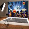 15x10ft City Backdrop Cartoon Night Cityscape Skyline Buildings Photography Background Kids Boys Birthday Party Event Banner Decorations Cake Table Supplies Photo Booth Props view 4
