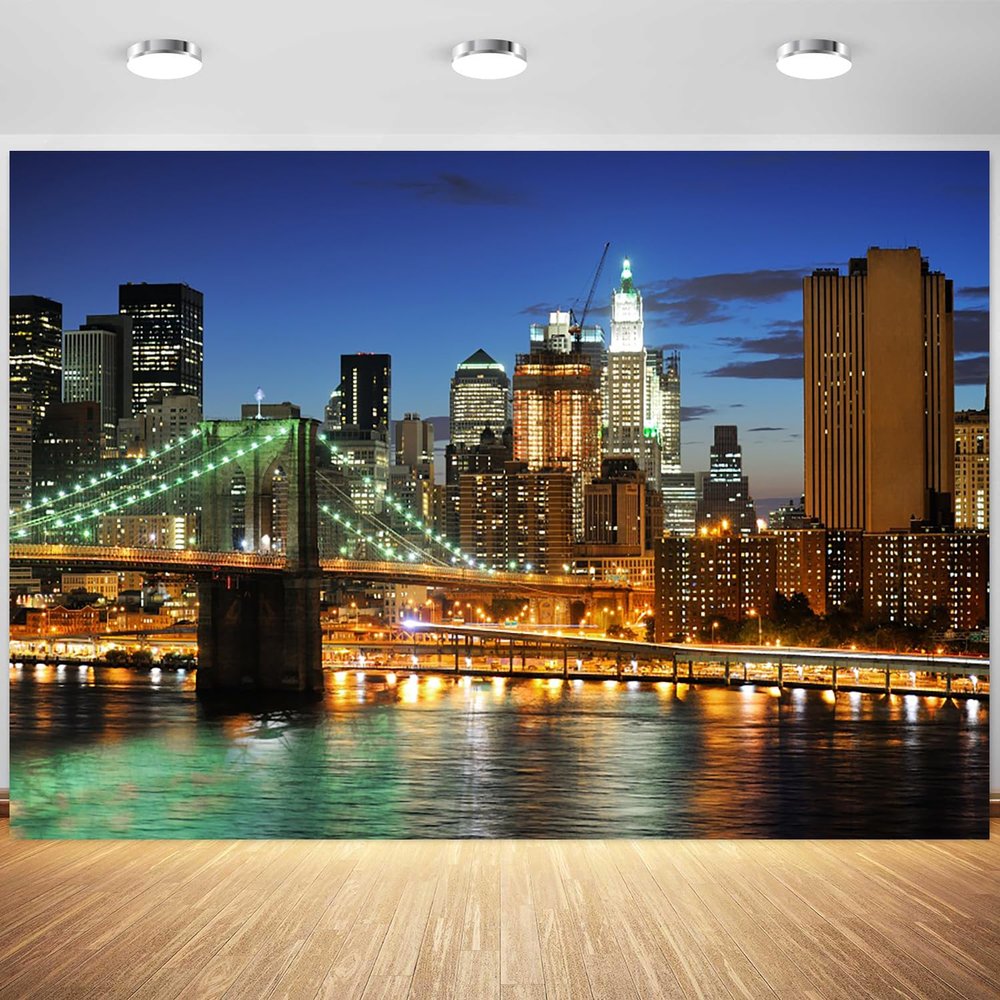 10x6.5ft City Backdrop Modern Cityscape Night View Bridge Urban Skyline Photography Background Birthday Party Banner Online Live Broadcast Video Wallpaper Photo Booth Props