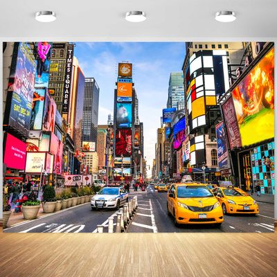 10x6.5ft New York City Backdrop Times Square Street Modern Skyscrapers Photography Background Birthday Party Banner Video Broadcast Decorations Supplies Photo Booth Props