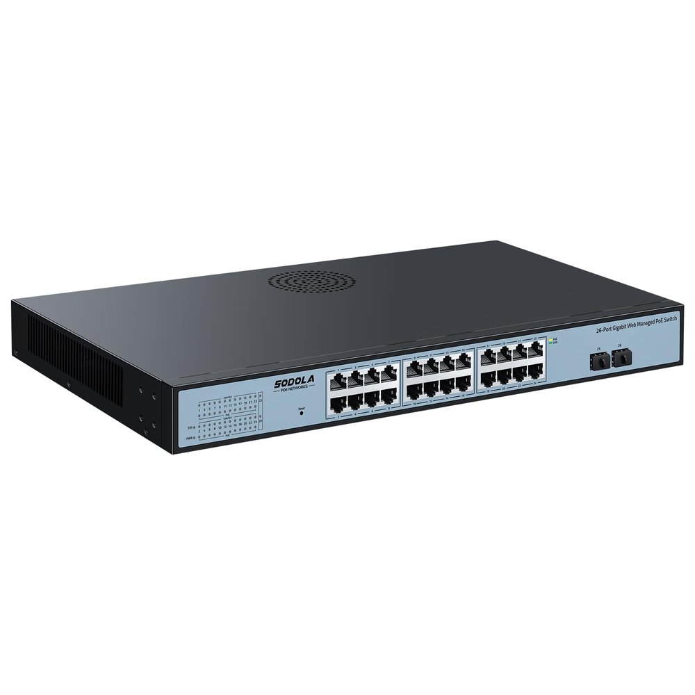 SODOLA 24 Port PoE Gigabit Managed Switch 400W,24 GE PoE Port,2 GE Uplinks, IEEE802.3af/at, 19 inch RackMount, Static Link Aggregation/QoS/VLAN/IGMP Managed Network PoE Switch