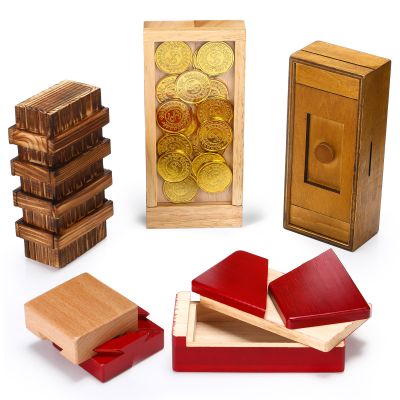 Hanaive 5 Pack Christmas Wooden Puzzle Box Brain Teaser Gift, Retro Style