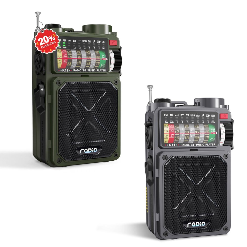 Emgykit Emergency Shortwave Radio - 4000mAh AM/FM/WB/SW/NOAA Weather Radio with BT5.0,Flashlight,SOS Alarm, Powered by Type-C Charged,Hand Crank&Solar Power for Camping, Emergencies (Gray+Green)