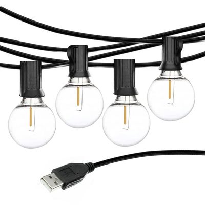 NOCTURNL USB Powered LED Camping Lights, G40 Globe Plastic Shatterproof Bulbs, 1W LED Warm White Lights, Waterproof String Lights for Tent, RV, Van, Glamping, Backyard, Porch (25 Feet)