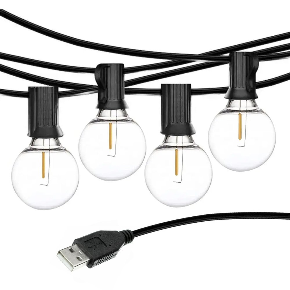 NOCTURNL USB Powered LED Camping Lights, G40 Globe Plastic Shatterproof Bulbs, 1W LED Warm White Lights, Waterproof String Lights for Tent, RV, Van, Glamping, Backyard, Porch (25 Feet)