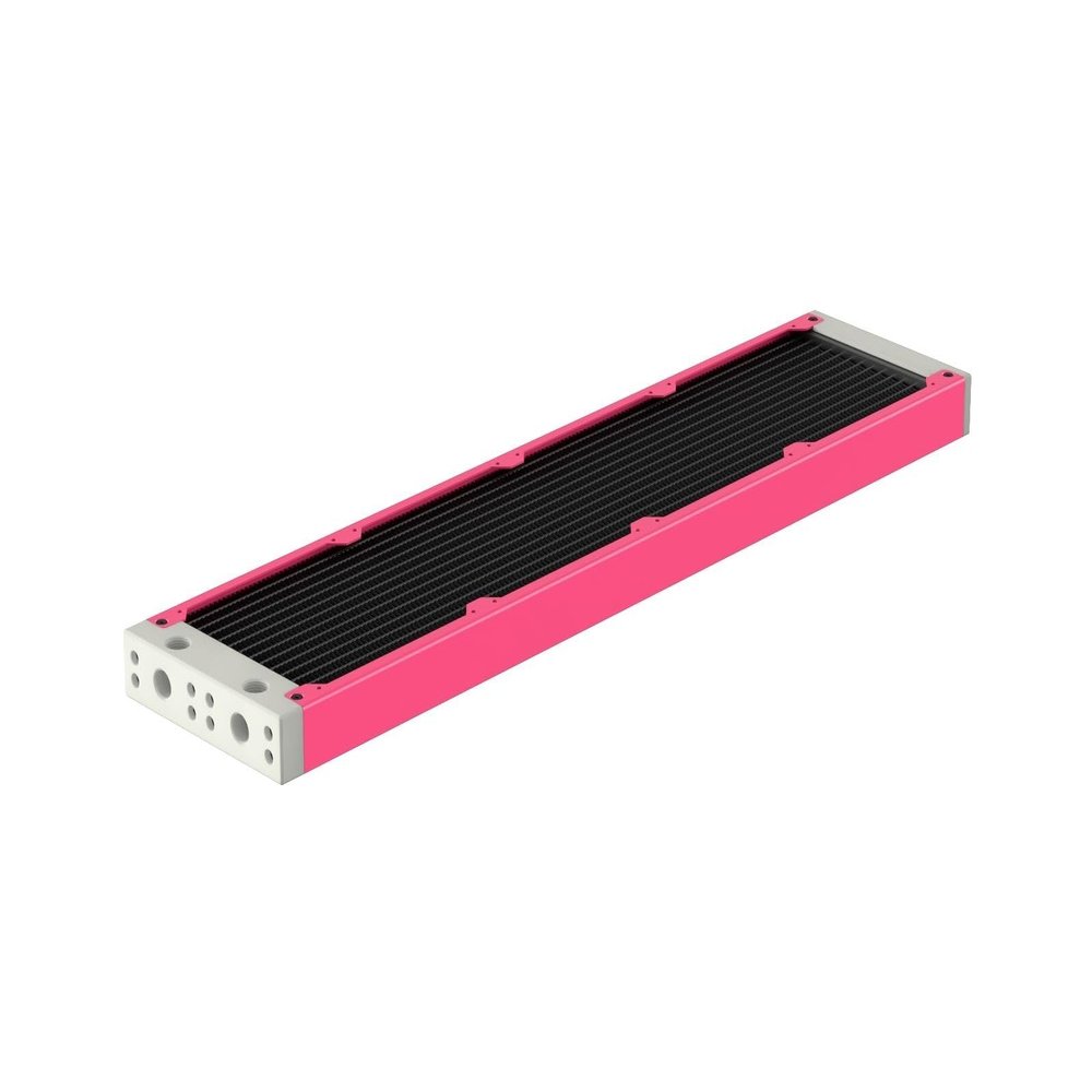 PrimoChill 480SL (30mm) EXIMO Modular Radiator, White POM, 4x120mm, Quad Fan (R-SL-W48) Available in 20+ Colors, Assembled in USA and Custom Watercooling Loop Ready - UV Pink