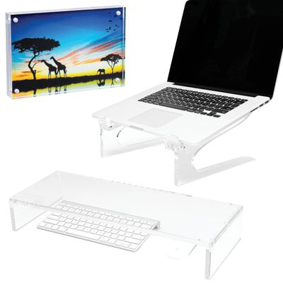 Mammoth DuraClear Ultimate Office Set: Ergonomic Acrylic Laptop Stand, 4x6 Picture Frame & Monitor Riser - Elevate & Organize Your Workspace