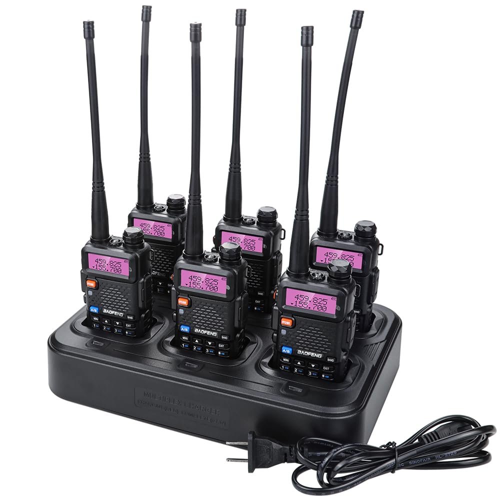 BF-F8HP UV-5R+ UV-5RE UV-5RTP UV-5X3 Six Way Charger Multi Unit Charger Station with UV-5R 5W Walkie Talkies Set