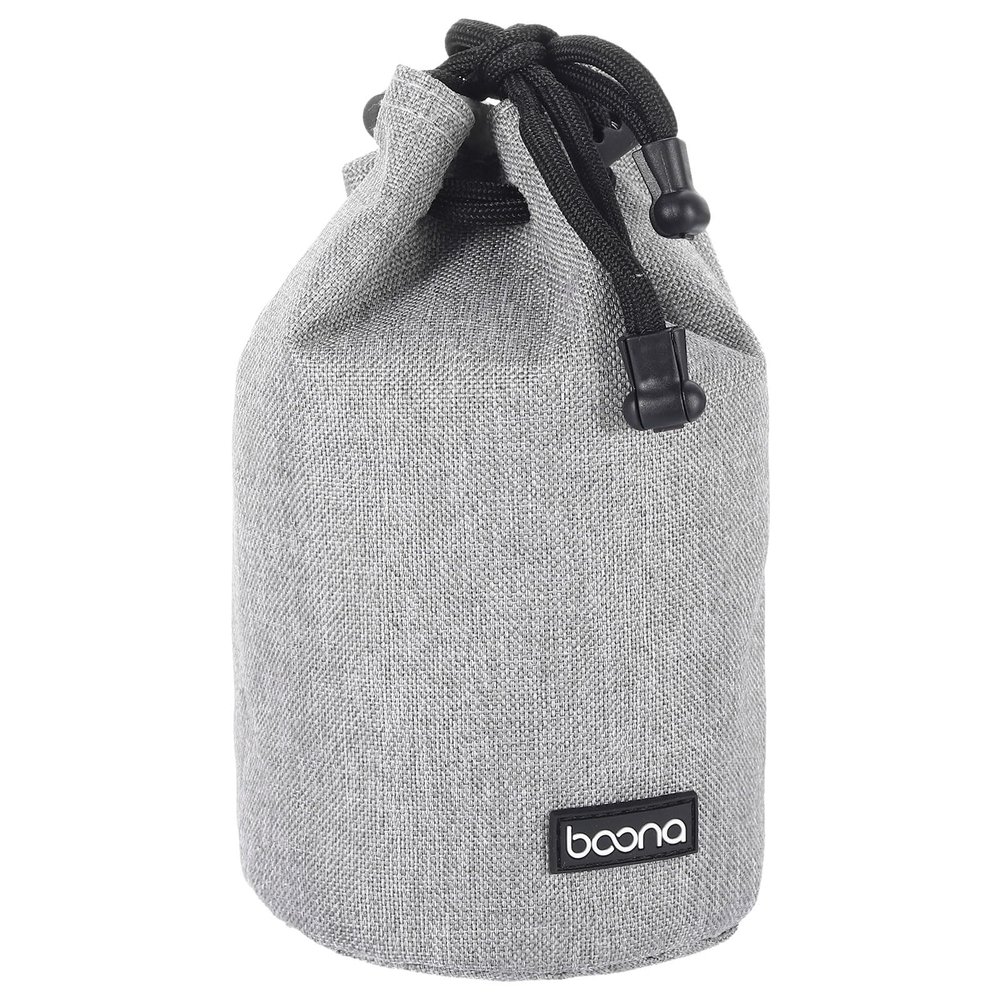 PATIKIL Soft Drawstring Lens Case, Lens Pouch Bag with Cotton Pad 3.9" OD Thick Fleece Cloth Camera Lens Bag for SLR Lens Water Cups, Grey
