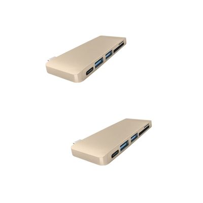 ARTIBETTER 2pcs Type-c USB Hub Adapter Supply Card Reader and Dual USB Ports Compatible Laptop Golden