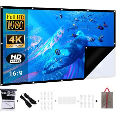 Black Backing Projector Screen 84 Inch VERCORKIN Outdoor Indoor Portable Projection Screens Movie Screen 16:9 Foldable for Home Theater Movies, Office, Outdoor Movies (84 INCH)