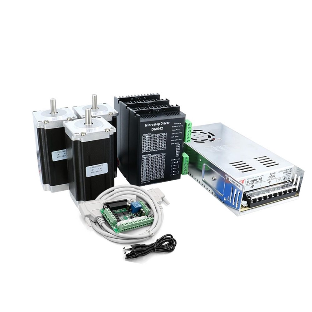 3Axis Nema23 57HS112 3Nm 3A Stepper Motor Kit With DM542 Engine Driver + 5Axis DB25 Controller + 350W 36V Power Supply For (Size : Dual shaft 8mm)