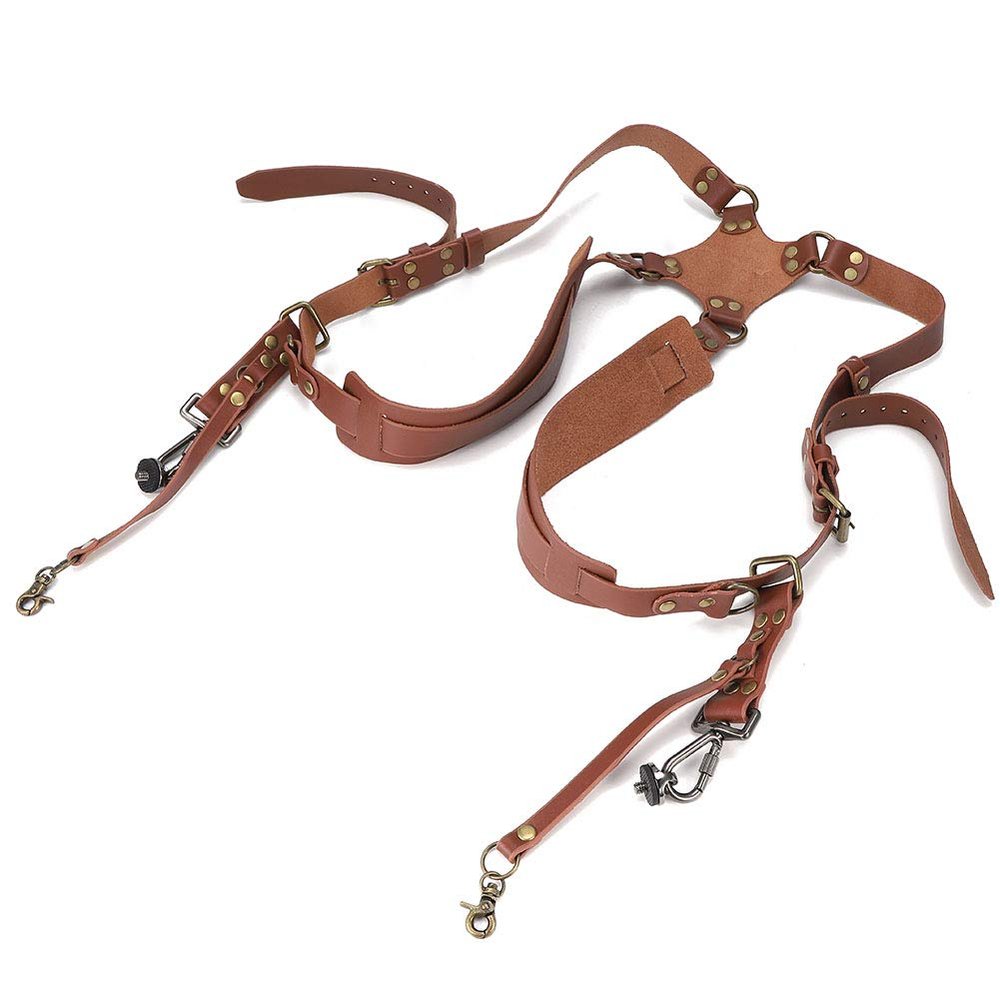 Obetuens Lightweight ntibre k ge Le ther C mer Str p Double Shoulder H rness Str p for DSLR C mer s(Shoulders-brown)