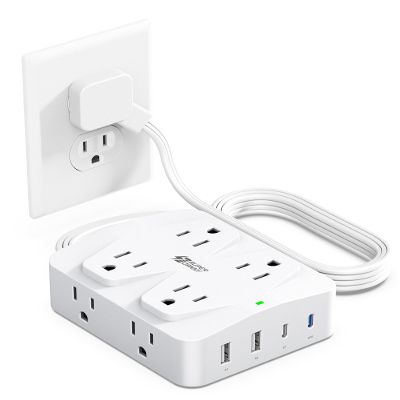 35W Fast Charging SUPERDANNY 4-Outlet 4-USB Power Strip with 20W C Port Fast Charge6FT Extension Cord, Surge Protector 1080J, Overload Switch, Mountable, for Home, Office, School, Dorm - White