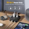 35W Fast Charging Power Strip, SUPERDANNY 6ft Flat Plug Extension Cord (13A/1625W) with 8 Wide Outlets & 4 USB Ports, Wall Mountable, 1050J Surge Protector Charging Station for Home Office Dorm view 3
