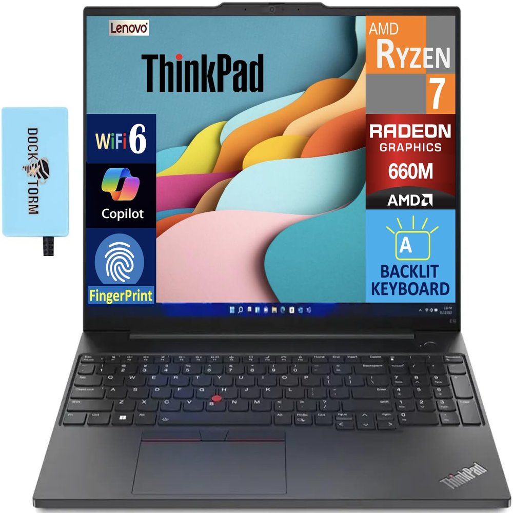Lenovo ThinkPad E16 Business Laptop 16.0" WUXGA Display (AMD Ryzen 7 7735U, 32GB DDR5, 1TB PCIe SSD, AMD Radeon 660M, Backlit KB, Fingerprint, Thunderbolt 4, Win 11 Pro) w/DKZ HUB