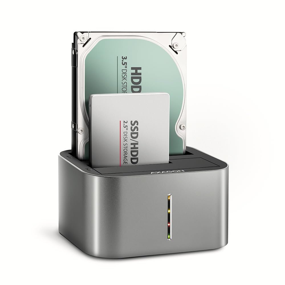 AXAGON ADSA-DC USB3.2 Gen1-2x SATA 6G Clone Dual HDD Dock Station ASMedia