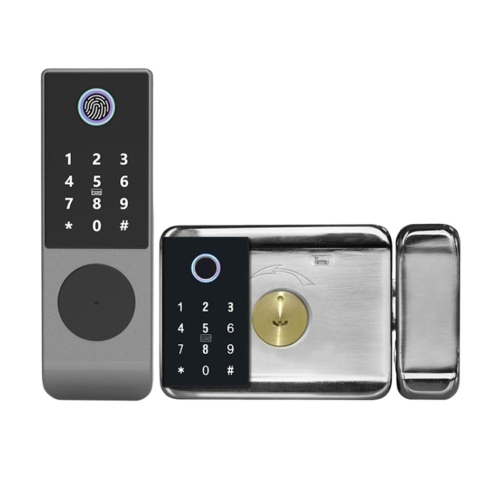 Tuya Wifi Double Side Fingerprint Smart Waterproof Electronic Lock Outdoor Gate Digital Password Remote APP Home Rim Lock Fingerprint /Password /IC Card / APP / Mechanical Key Suitable Door Thickness: