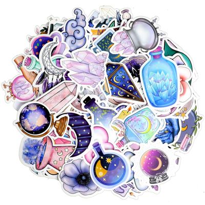 100PCS Purple Boho Magic Moon Cat Moon Witchy Apothecary Vinyl Waterproof Aesthetic Graffiti Stickers for Water Bottles, Laptops, Guitars - Suitable for Adults, Girls, and Teens