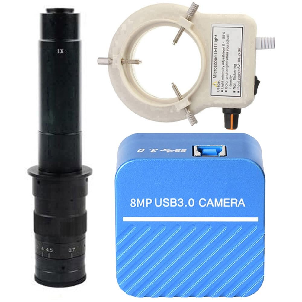 4K USB 3.0 Microscope Camera Measurement Electronic Digital Microscope & 300X C-Mount Lens Whit 56-LED Adjustable Ring Light