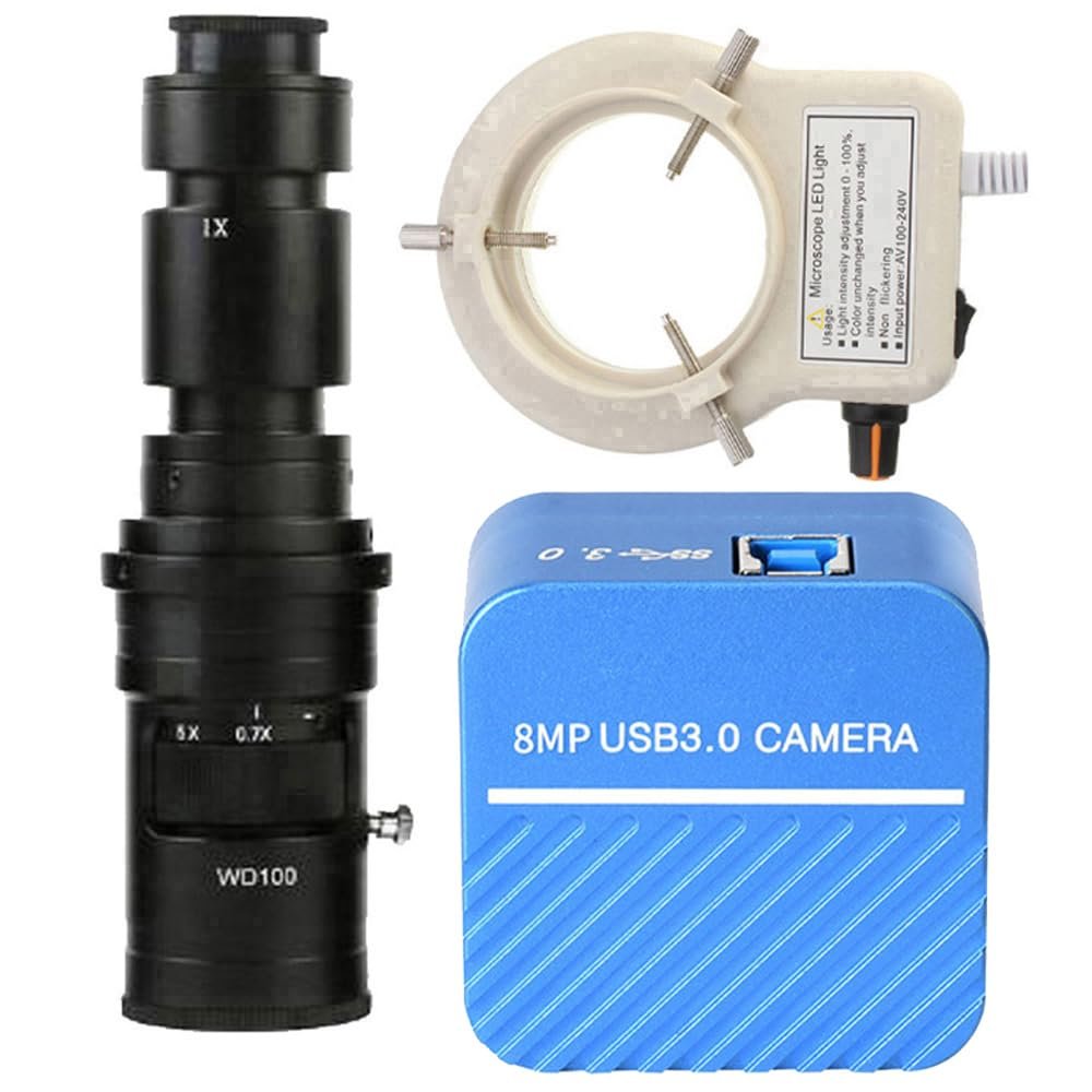 4K USB 3.0 Microscope Camera Measurement Electronic Digital Microscope & 500X C-Mount Lens Whit 56-LED Adjustable Ring Light