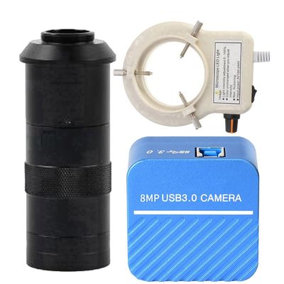 4K USB 3.0 Microscope Camera Measurement Electronic Digital Microscope & 100X C-Mount Lens Whit 56-LED Adjustable Ring Light