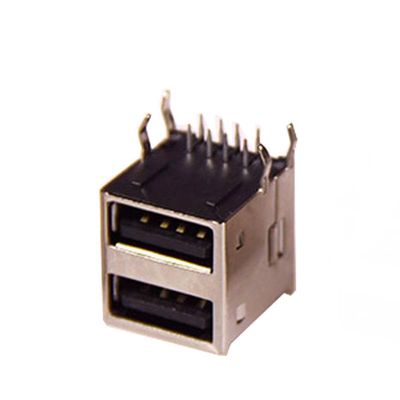 10pcs Dual USB AF 90 Degree PCB Mount A-Type Female Right Angle Dual USB Connector Data Transfer Jack Charging Port USB Adapter