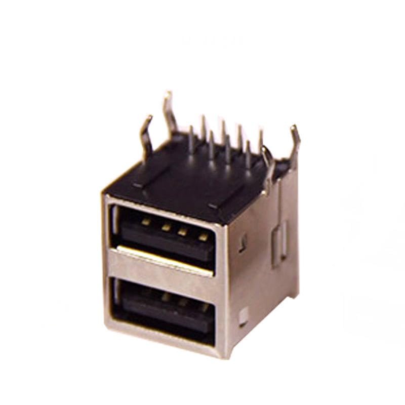 10pcs Dual USB AF 90 Degree PCB Mount A-Type Female Right Angle Dual USB Connector Data Transfer Jack Charging Port USB Adapter