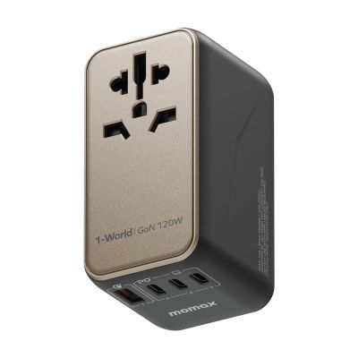 MOMAX Universal Travel Adapter, 170W GaN International Power Adapter, 2 USB-C 2 USB-A, Worldwide Travel Plug Adapter, International Power Adapter for Most Europe, USA, Japan, Australia (Type C/A/G/I)