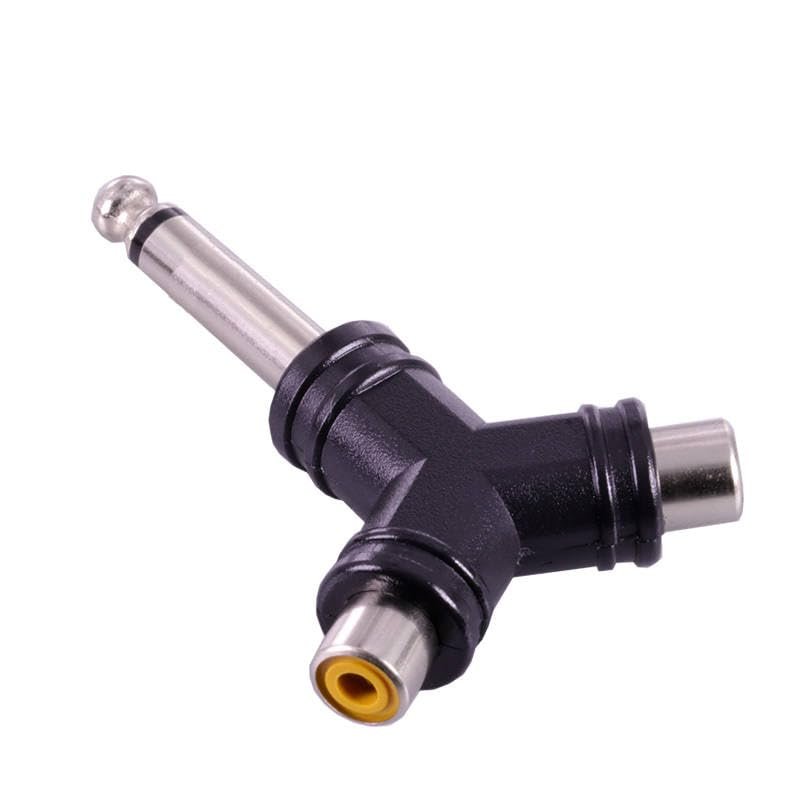 10pcs/lot Dual RCA Female Jack to 6.35mm Mono Male Plug Y-Shape 6.35mm Plug to 2 Female RCA Audio Converter