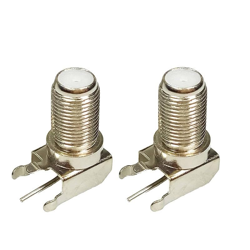 100pcs/lot Female F Connector Right Angle PCB Mount CATV Cable TV Jack Socket Adapter Metal Nickel Plated F Adapter