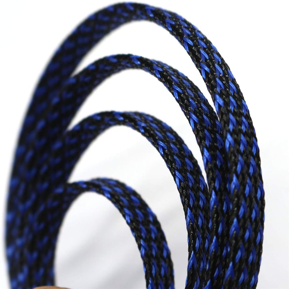 WYEUTO 32ft 3/5 inch PET Expandable Braided Sleeving Cable Sleeve (3/5"=14mm Black Blue)