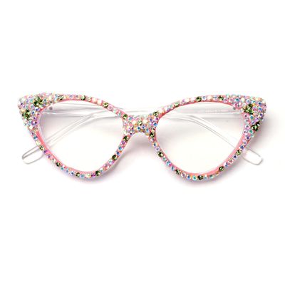 ICARA Bling Crystal Cat Eye Reading Glasses Rhinestone Blue Light Blocking Glasses for Women (ab grren, 2, x)