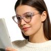 ICARA Bling Crystal Cat Eye Reading Glasses Rhinestone Blue Light Blocking Glasses for Women (ab grren, 2, x) view 2