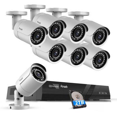 PANOOB PoE Security Camera System 4K, 8pcs 8MP Wired Bullet IP PoE Cameras Outdoor w/Mic, AI Person Detection, 4K/8MP 8 Channel NVR 2TB HDD, 110 Wide Angle, 100ft IR Night Vision, PB37F0808-8M