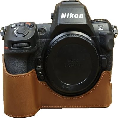 Z8 Case, BMAOLLONGB Handmade PU Leather Half Camera Case Bag Cover Bottom Opening Version for Nikon Z8 with Hand Strap (Coffee)