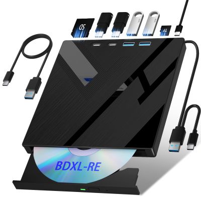 Wbacon 7 in 1 External Blu Ray Drive, External Blueray/DVD Drive for PC with SD/TF Port Blu Ray Burner, Support 100G Disc R/W for PC External Blu Ray Drive for Windows Linux MacOS Laptop Desktop