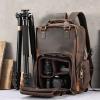Craoopii Vintage Genuine Leather Camera Backpack Bag,Large Travel Hiking Camera Backpack DSLR Bag view 3