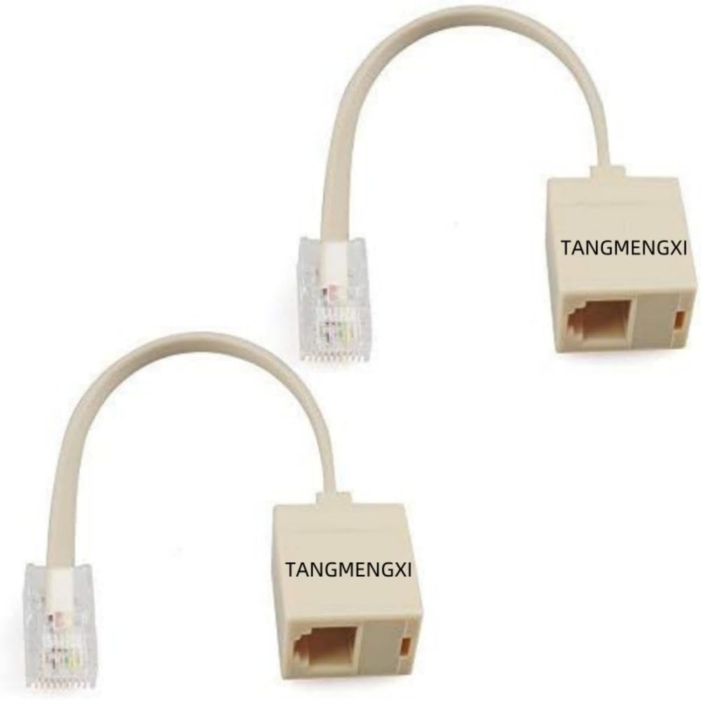 TANGMENGXI Tang.2Pcs RJ45 to RJ11 Converter Adapter Connector M/F Cable, Telephone RJ11 6P4C Female to Ethernet RJ45 8P8C Male Converter Cord(Beige)