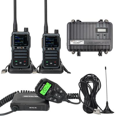 Retevis RA86 GMRS Mobile Radio with Antenna, Long Range Communicate Kit Include RT97 GMRS Base Station(1 Pack), RB17P Handheld Radio(2 Pack), Relay Transceiver Set for RV Off-Roading Farm