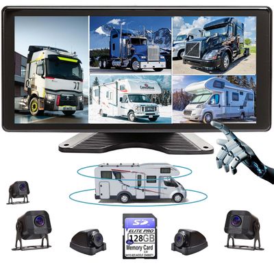 5 Split Touchable Screen 128GB Large Audio 1080P Image 11 Inch Monitor Backup Camera Built-in DVR Video for RV Truck Trailer Rear Side Front Reversing View Wired Waterproof System, RV105
