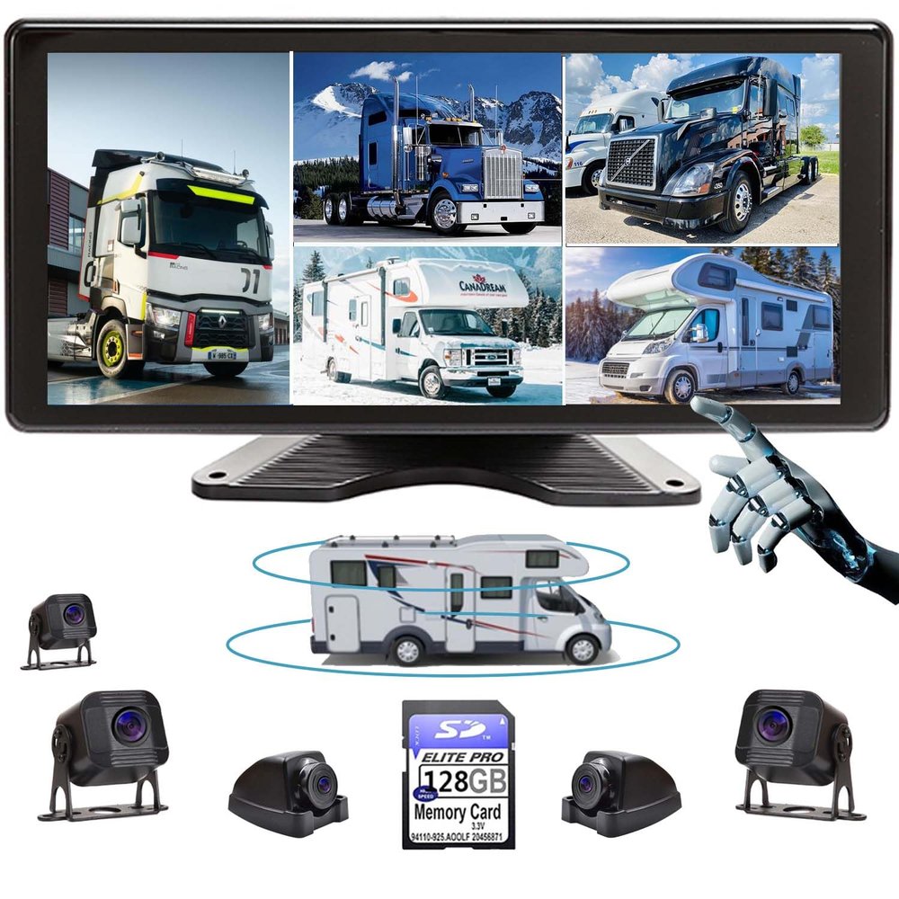 5 Split Touchable Screen 128GB Large Audio 1080P Image 11 Inch Monitor Backup Camera Built-in DVR Video for RV Truck Trailer Rear Side Front Reversing View Wired Waterproof System, RV105