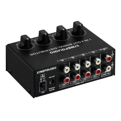 BUZHI 1-in-4-out Stereo Audio Amplifier Amp Signal Distributor 1 Channel Input 4 Channels Output RCA Interface Independent Volume Adjustment for Home Speakers,Stereo Audio Distribution Amplifier