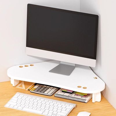 Kunovo Corner Monitor Stand with Pen Holder, Ergonomic Triangle Computer Screen Riser, Space Saving Office Desktop Organizer Shelf for Laptop/Printer (Color : White)
