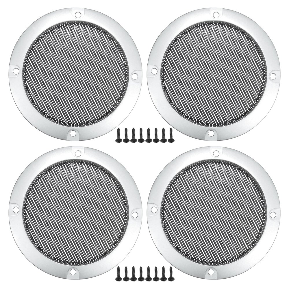 ACROPIX Universal 3" Car Speaker Grills Cover Mesh Round 3 Inch Audio Speaker Subwoofer Guard Protector Case with Screws Iron Silver Tone Black - Pack of 4