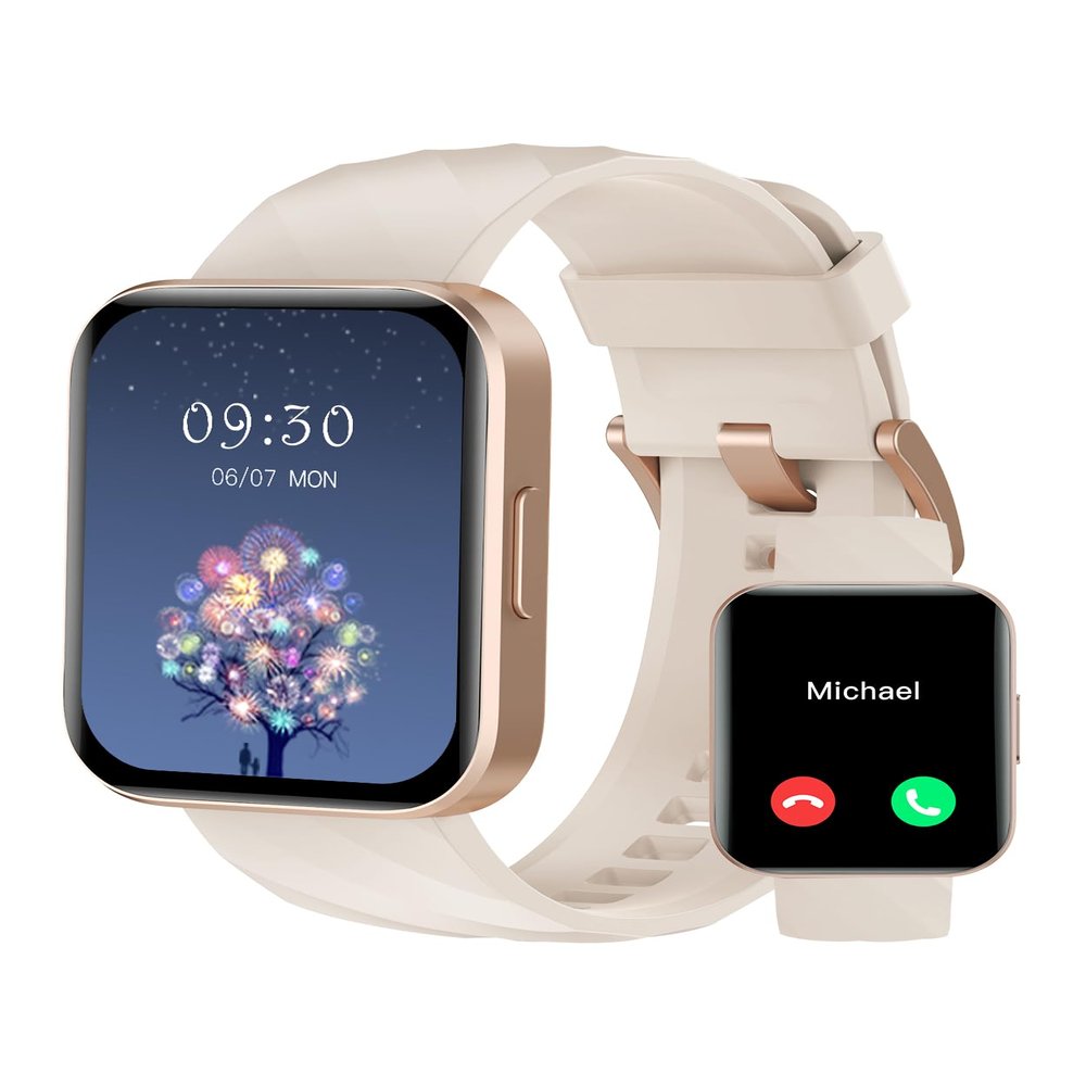 RUIMEN Smart Watches for Women Men (Answer/Make Calls) Compatible with iPhone/Android Phones, 1.85" HD Screen Fitness Tracker Heart Rate Monitor 100+ Sports Tracker Watch Waterproof (Milky White)