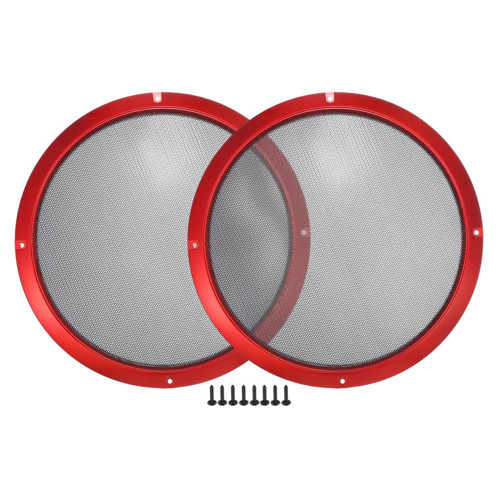 ACROPIX Universal 10" Car Speaker Grills Cover Mesh Round 10 Inch Audio Speaker Subwoofer Guard Protector Case with Mounting Screws Iron Red Black - Pack of 2